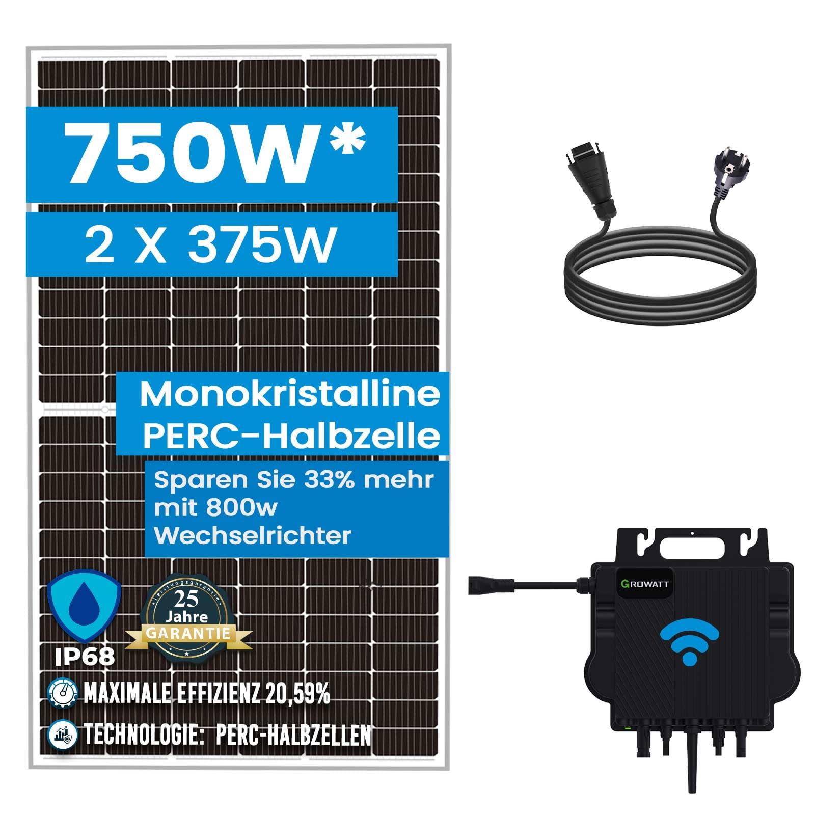 Solar-Hook® 750W Balkonkraftwerk Komplettset mit 800W Growatt NEO WIFI Wechselrichter | Smart Mini Anlage von SOLAR-HOOK etm