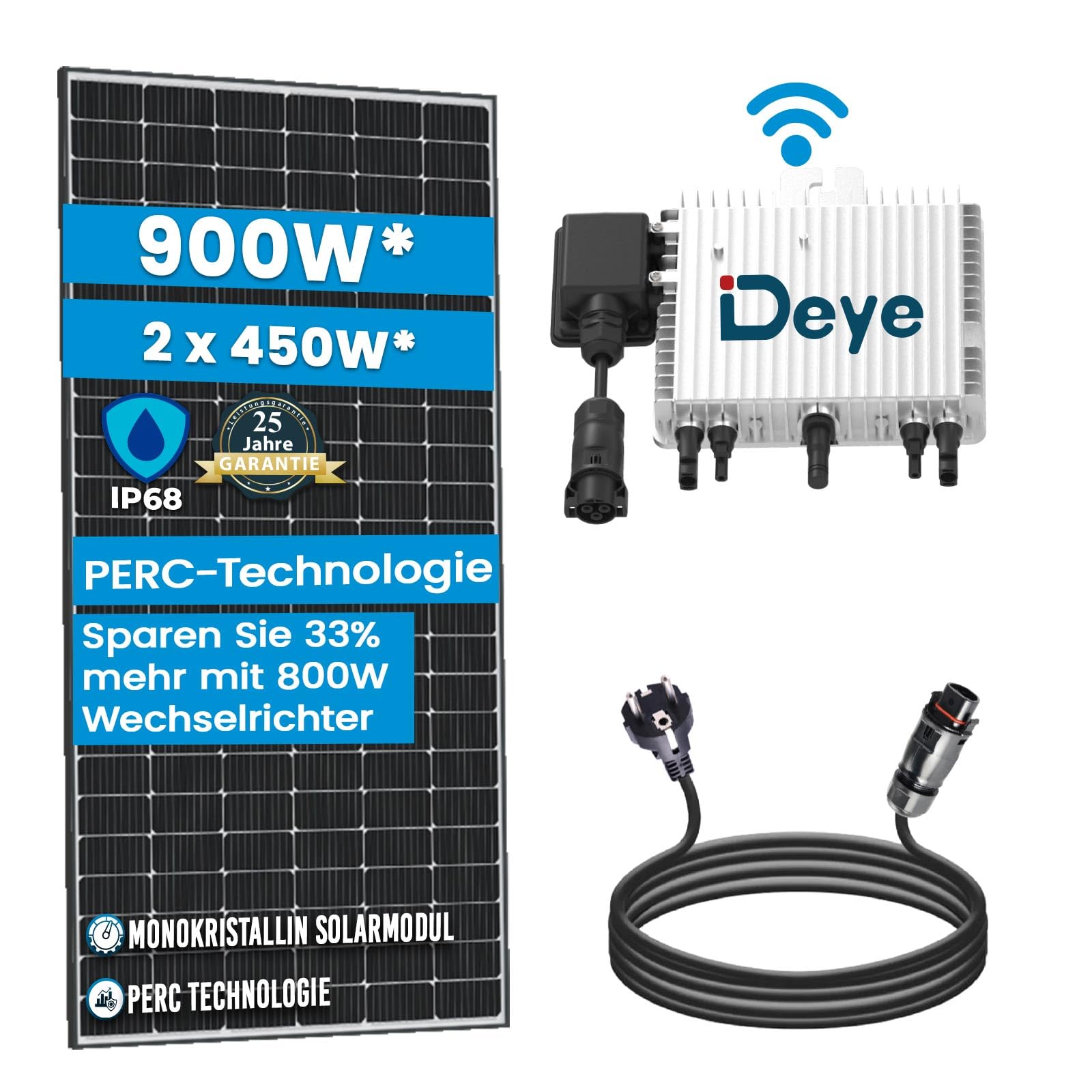 Solar-Hook® 900W Balkonkraftwerk Komplettset PV Anlage | DEYE 800W WIFI Wechselrichter Smart Mini Photovoltaik Solaranlage von SOLAR-HOOK etm