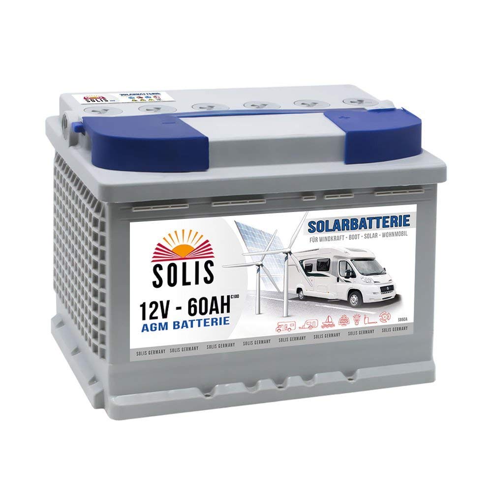 AGM Solarbatterie 60AH Boots Wohnmobil Solar Versorgungs Batterie 65Ah von SOLIS