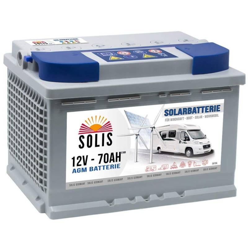 AGM Solarbatterie 70AH Boots Wohnmobil Solar Versorgungs Batterie von SOLIS