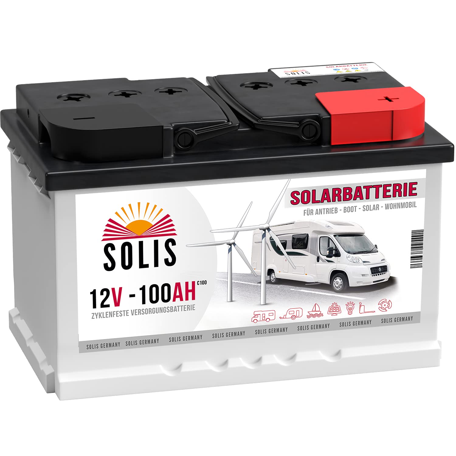 Solis Solarbatterie 100AH 12V Antriebs Versorgungs Boots Wohnmobil Solar Caravan Batterie … von SOLIS