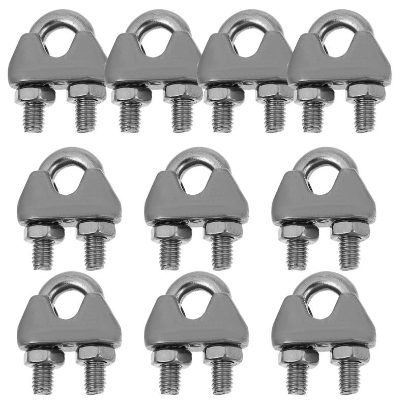 SOLUSTRE 10St Spannfutter für Drahtseile Kabelbinder Kabel-Fitnessstudio Laufbahn Cable Clips Cable clamp klemmbausteine Kabelschellen aus Stahldraht U-Kabelklemmen Rostfreier Stahl Silver von SOLUSTRE