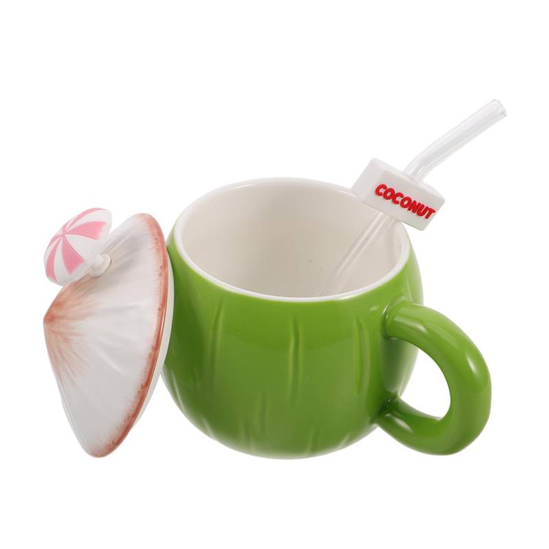 SOLUSTRE Becher lustige Tasse kaffeetasse Spülmaschinenfeste Tasse Keramiktasse mit Deckel Milchkaffee Tasse hawaiianische Party Kokosnüsse Tiki-Party-Dekorationen weißes Porzellan von SOLUSTRE