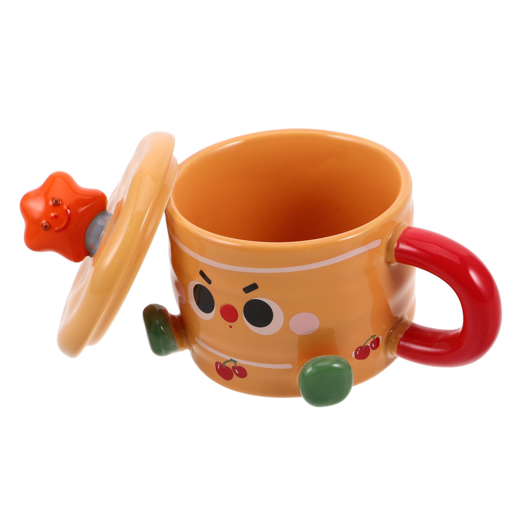 SOLUSTRE Niedliche Keramik Kaffeetasse Mit Deckel Cartoon Teetasse Niedliche Milchtasse Lustige Wassertrinkbecher Für Kaffeegetränke Latte Café Tee von SOLUSTRE