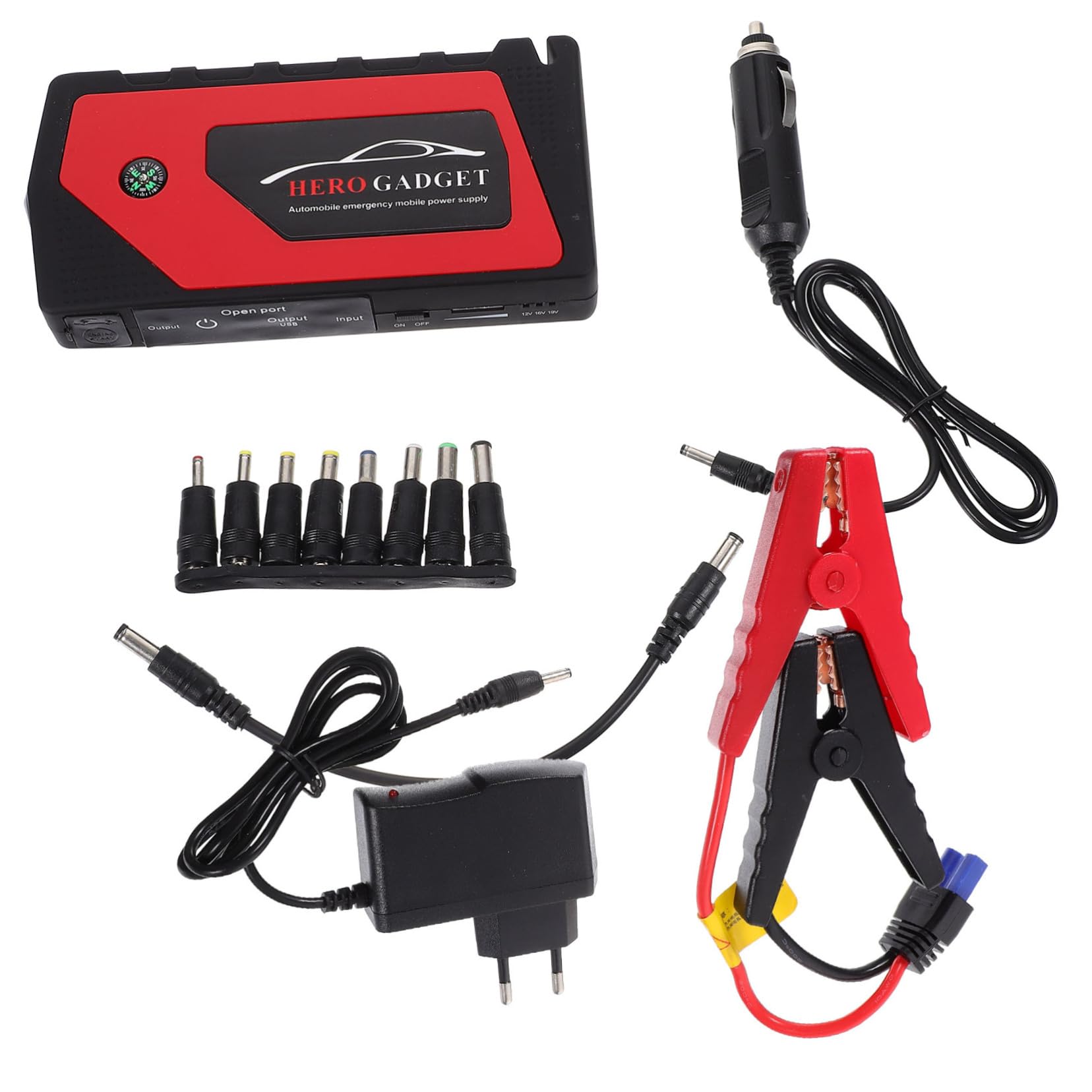 SOLUSTRE Powerbank fürs Auto Motorbatterieladegerät Fahrzeugmontierte Powerbank Auto starthilfe rot von SOLUSTRE