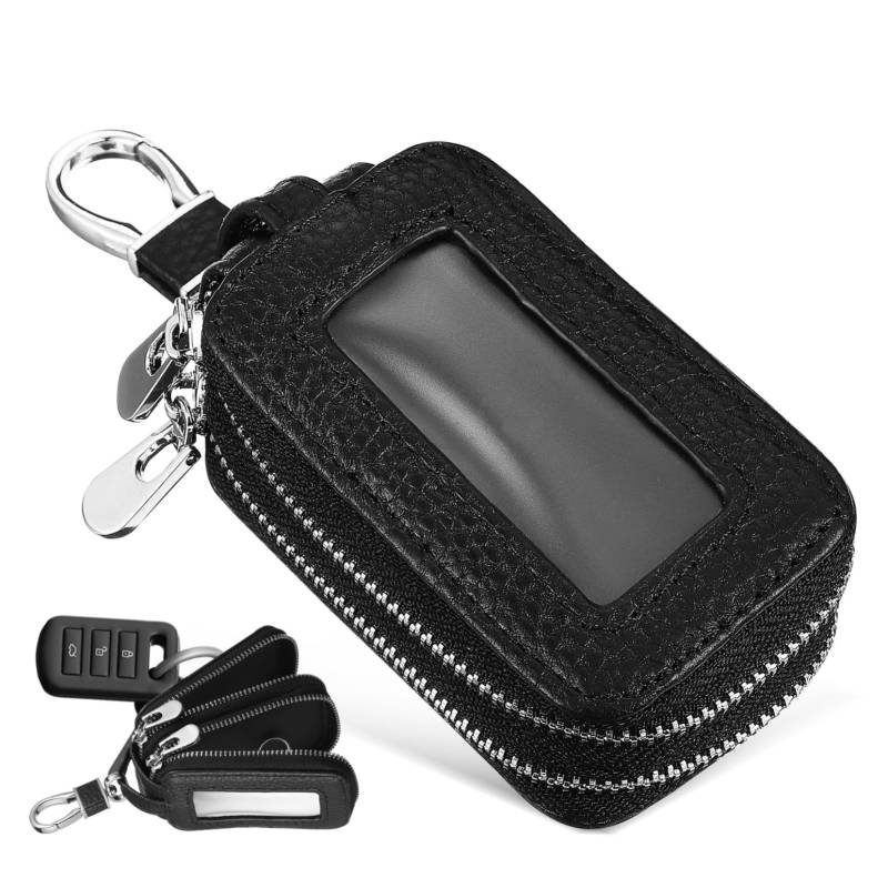 SOLUSTRE Tasche für Autoschlüssel Schlüsselanhänger Auto Autoschlüssel Beutel Schlüsseltasche Schlüssel Etui Schlüsselanhänger Halter Schlüsselanhänger Schlüsselanhänger-Etui PU-Leder Black von SOLUSTRE