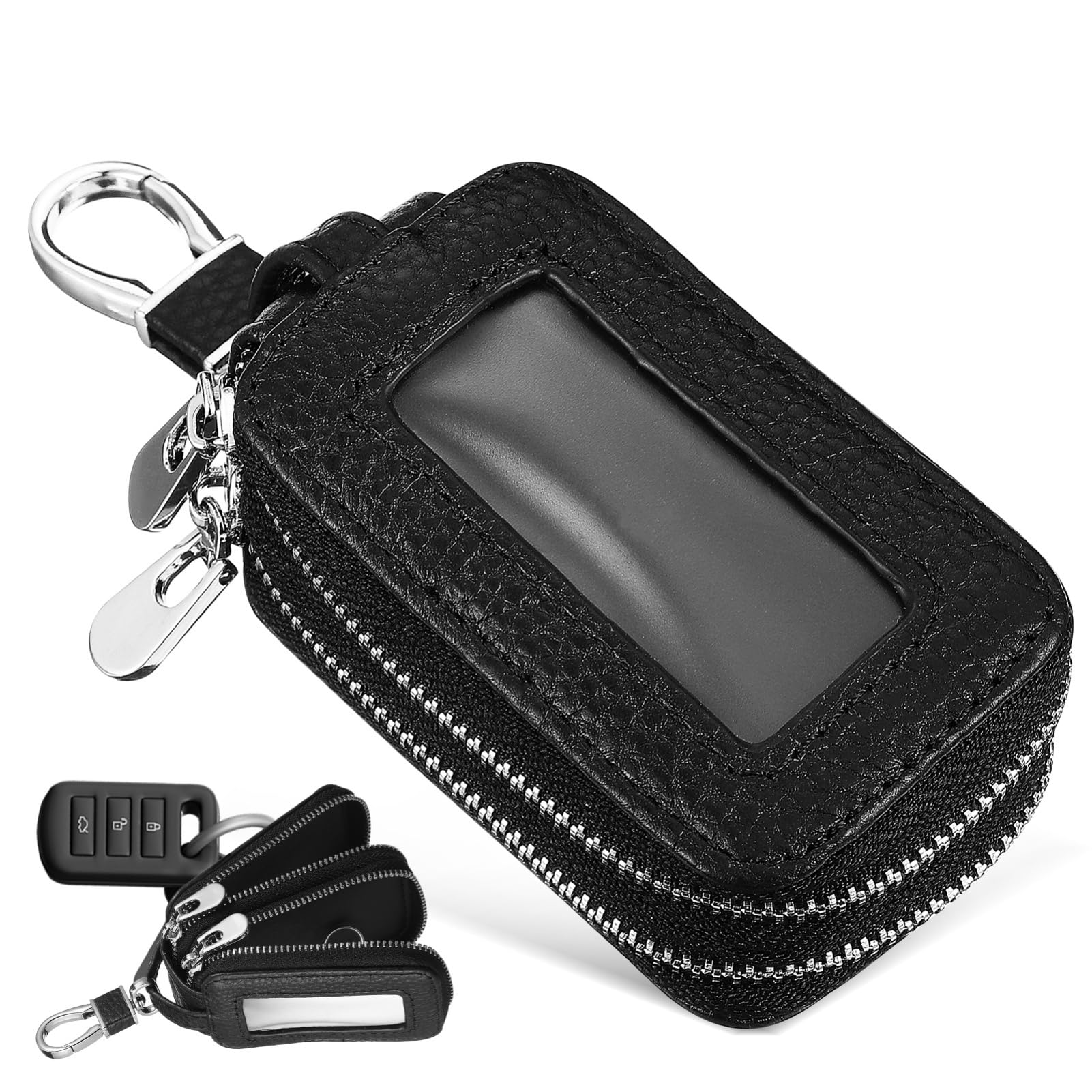 SOLUSTRE Tasche für Autoschlüssel autozubehör reißverschluss Schlüsseltasche Auto Autoschlüssel Beutel Schlüssel Etui schlüsselanhänger Autoschlüsseltasche Autoschlüsselhülle PU-Leder Black von SOLUSTRE