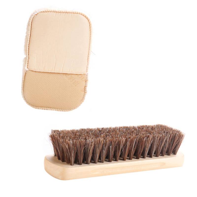 SOLUSTRE Teiliges Lederreinigungsset Mit Plüsch Mitt Und Holzgriff Pferdehaarbürste Perfektes Werkzeug Für Lederpflege Geeignet Für Taschen Schuhe Und Möbel von SOLUSTRE