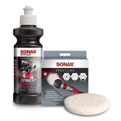 Sonax 1x 250ml PROFILINE Poliermittel CutMax + Lammwollpad 133mm [Hersteller-Nr. 02461410] von SONAX