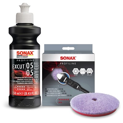 Sonax 1x 250ml PROFILINE Poliermittel ExCut 05-05 + HybridWollPad 143mm [Hersteller-Nr. 02451410] von SONAX