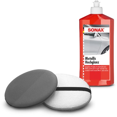 Sonax 1x 500ml MetallicHochglanz + Hand Polierpad Ø 20 cm Set von SONAX