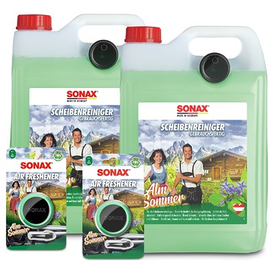 Sonax 2x 5 L Scheibenreiniger Almsommer + 2x Lufterfrischer Alm Sommer von SONAX