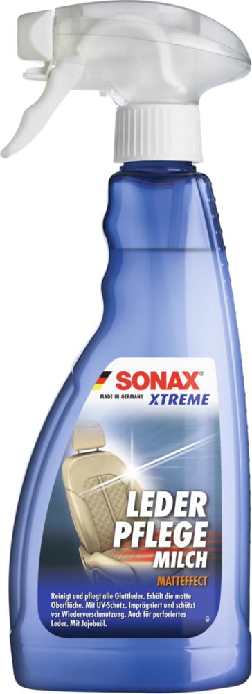 SONAX XTREME LederPflegeMilch (500 ml) Lederreiniger zur schonenden Reinigung und intensiven Pflege von glattem Echt- und Kunstleder, Blau / Art-Nr. 02542410 von SONAX