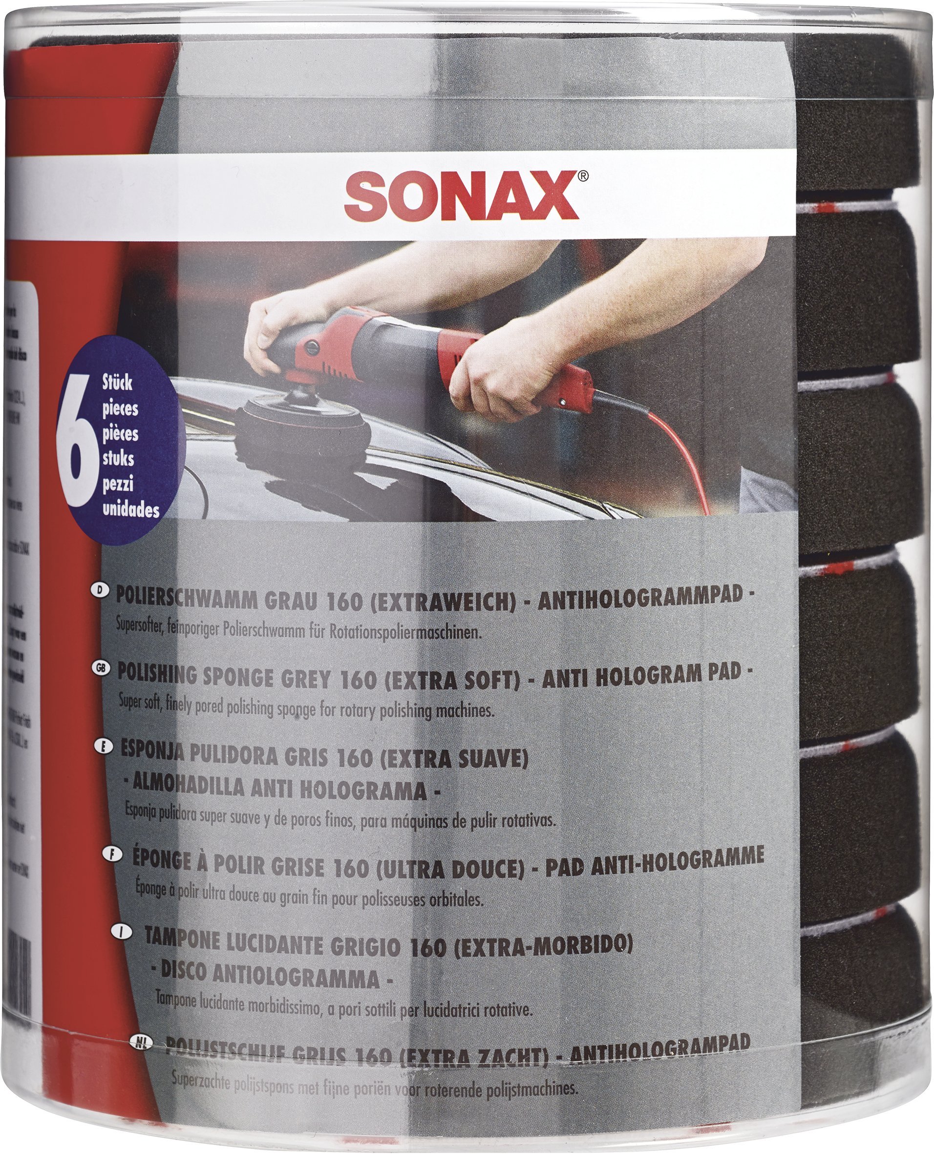 SONAX SchaumPad weich 160 mm (6 Stück) supersofter feinporiger Schwamm zum maschinellen Finishpolieren von Lacken | Art-Nr. 04939410 von SONAX