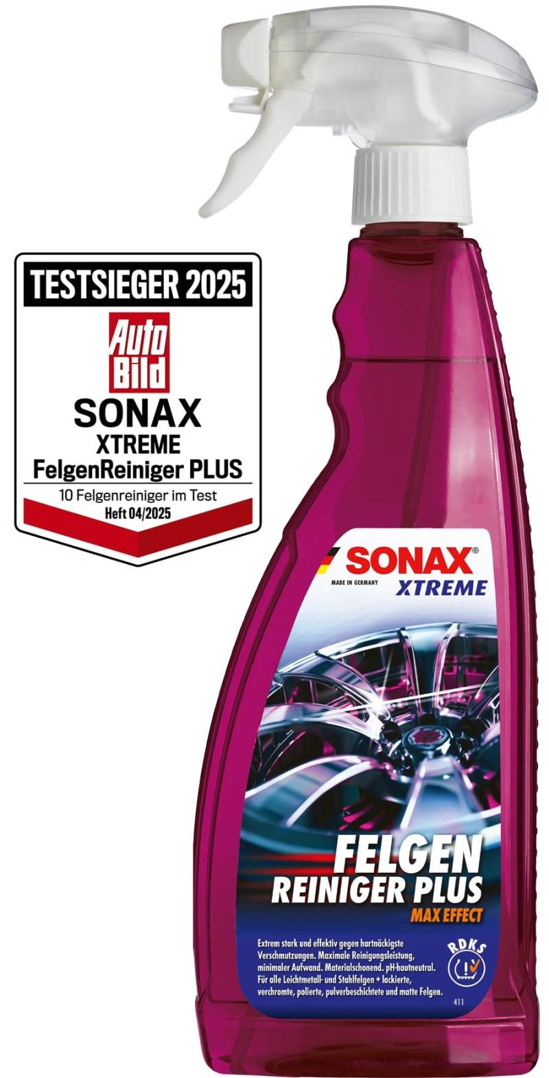 SONAX XTREME FelgenReiniger PLUS (750 ml) hochwirksamer Spezialreiniger für alle Stahl- & Leichtmetallfelgen - auch lackierte, verchromte & matte, Art-Nr. 02304000 von SONAX