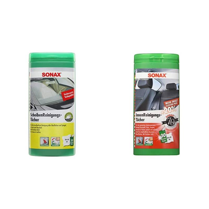 SONAX 412000 ScheibenReinigungsTücher Box, 25 Stück 4122000 InnenReinigungsTücher Box (30 Tücher) von SONAX