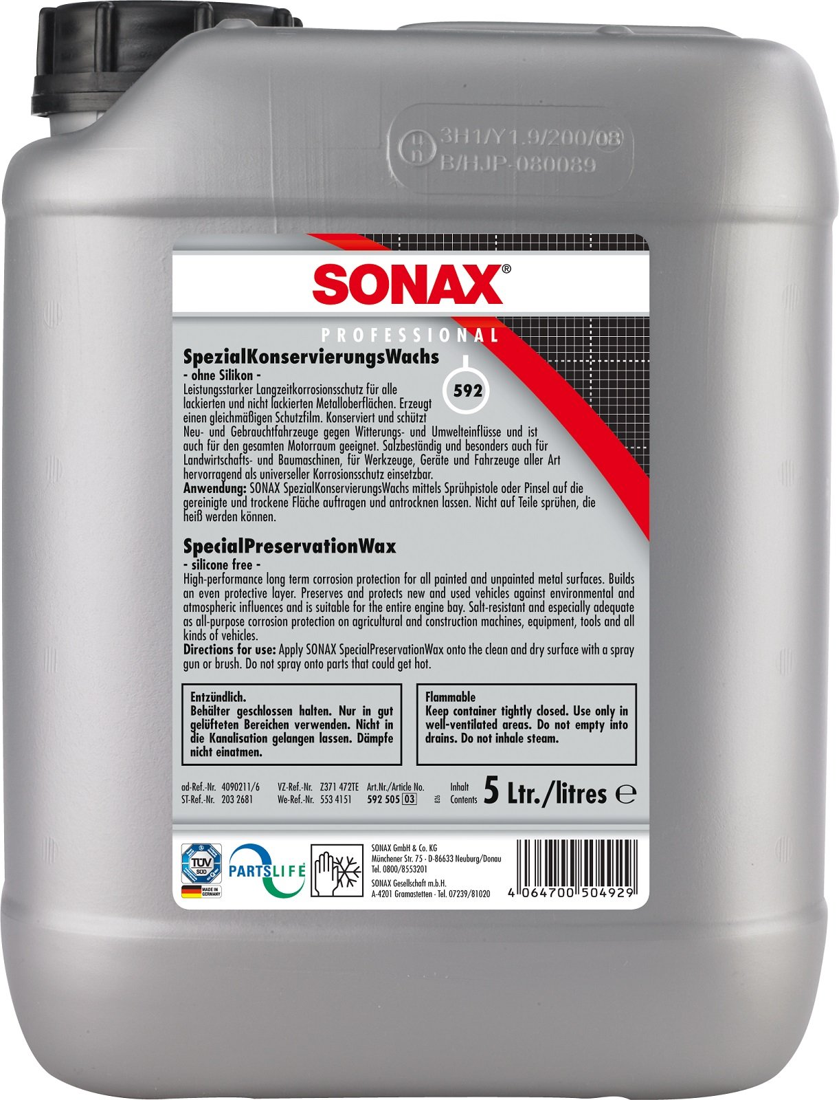 SONAX 592505 Professional Spezialkonservierungswachs, 5 Liter von SONAX