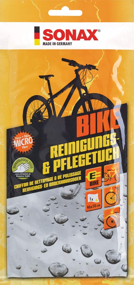 SONAX BIKE Reinigungs+PflegeTuch (40x50 cm) Microfasertuch für die schnelle Reinigung & Pflege von Fahrrädern & E-Bikes, reicht für 1 komplette Anwendung | Art-Nr. 08520000 von SONAX