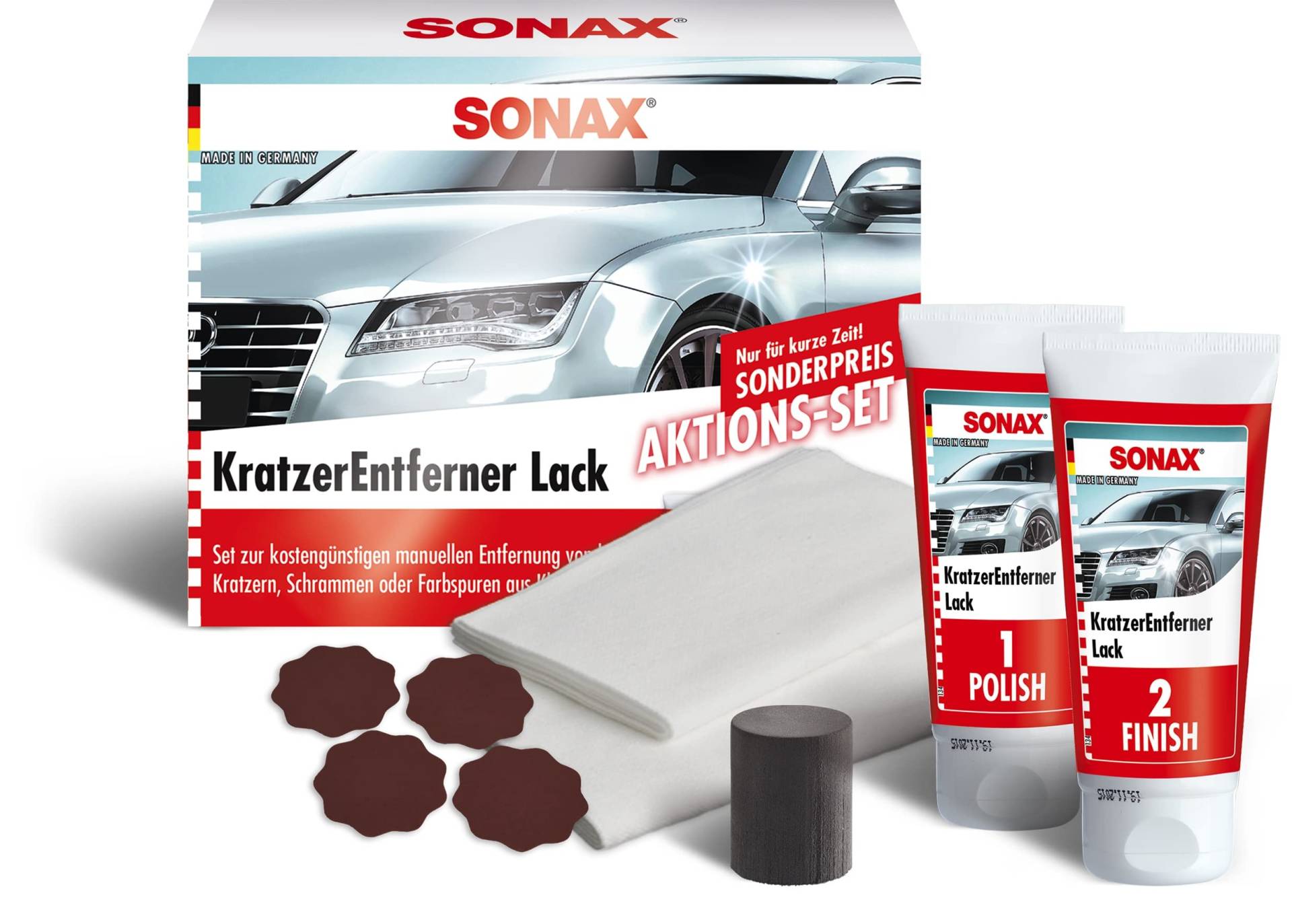 SONAX Aktionsset KratzerEntferner Lack (2 x 25 ml) beseitigt Kratzer und Schrammen aus Klarlacken | Art-Nr. 03058410, Rot von SONAX