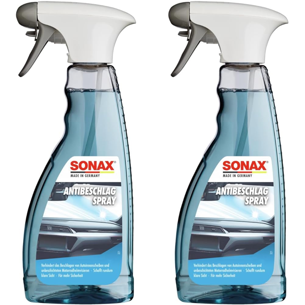 SONAX AntiBeschlagSpray (500 ml) Antibeschlag-Schutz für alle Glasscheiben und Kunststoffscheiben sorgt für eine rundum klare Sicht | Art-Nr. 03552410 (Packung mit 2) von SONAX