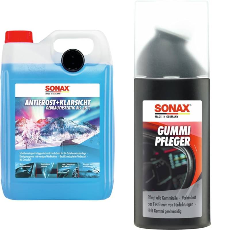 SONAX AntiFrost+KlarSicht Citrus Gebrauchsfertig bis -18°C (5 Liter) schneller & GummiPfleger mit Schwammapplikator (100 ml) reinigt von SONAX