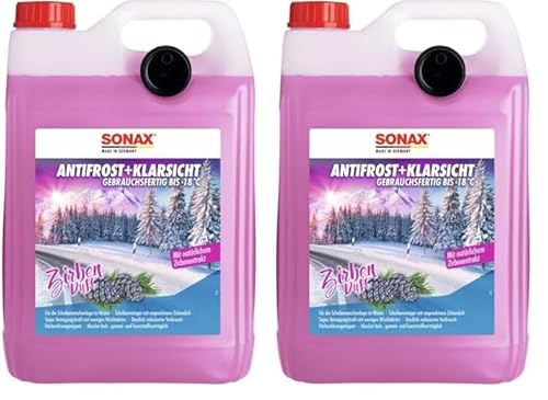 SONAX AntiFrost+KlarSicht Gebrauchsfertig bis -18 °C Zirbe (5 Liter) schneller, schlierenfreier & effektiver Scheibenreiniger für den Winter | Art-Nr. 01315050 (Packung mit 2) von SONAX