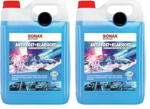 SONAX AntiFrost+KlarSicht Gebrauchsfertig bis -20°C (5 Liter) 1 Stück Scheibenwaschanlagen-Frostschutz sorgt für klare Sicht, Art-Nr. 03325000 (Packung mit 2) von SONAX