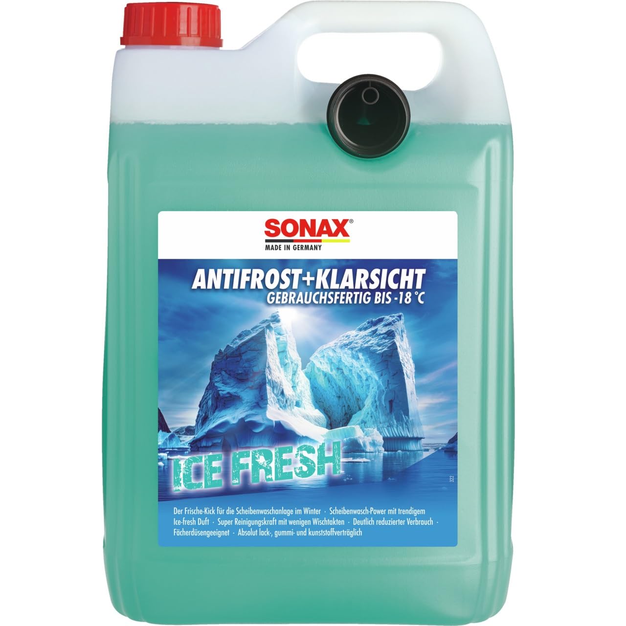 SONAX AntiFrost+KlarSicht IceFresh Gebrauchsfertig bis -18 °C (5 Liter) schneller, schlierenfreier & effektiver Scheibenreiniger für den Winter | Art-Nr. 01335050 von SONAX