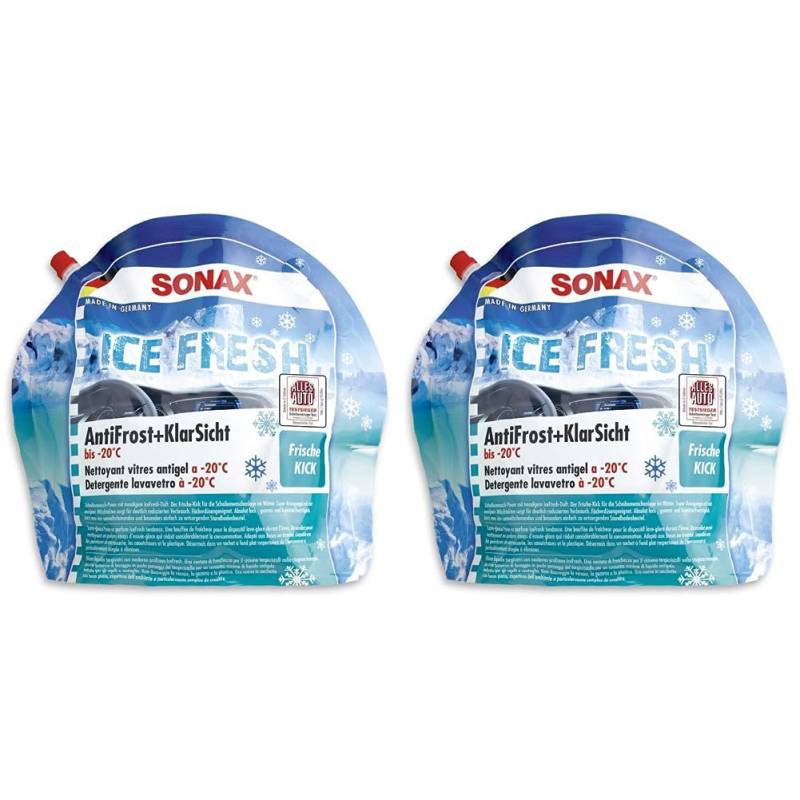 SONAX AntiFrost+KlarSicht IceFresh Gebrauchsfertig bis -20° C (3 Liter) schneller, schlierenfreier und effektiver Scheibenreiniger für den Winter | Art-Nr. 01334410, unbekannt (Packung mit 2) von SONAX