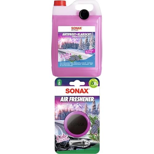 SONAX AntiFrost+KlarSicht Zirbe Gebrauchsfertig bis -20°C (5 Liter)| Art-Nr. 01315000 + SONAX Air Freshener Zirbe (1 Stück) | Art-Nr. 03670410 von SONAX