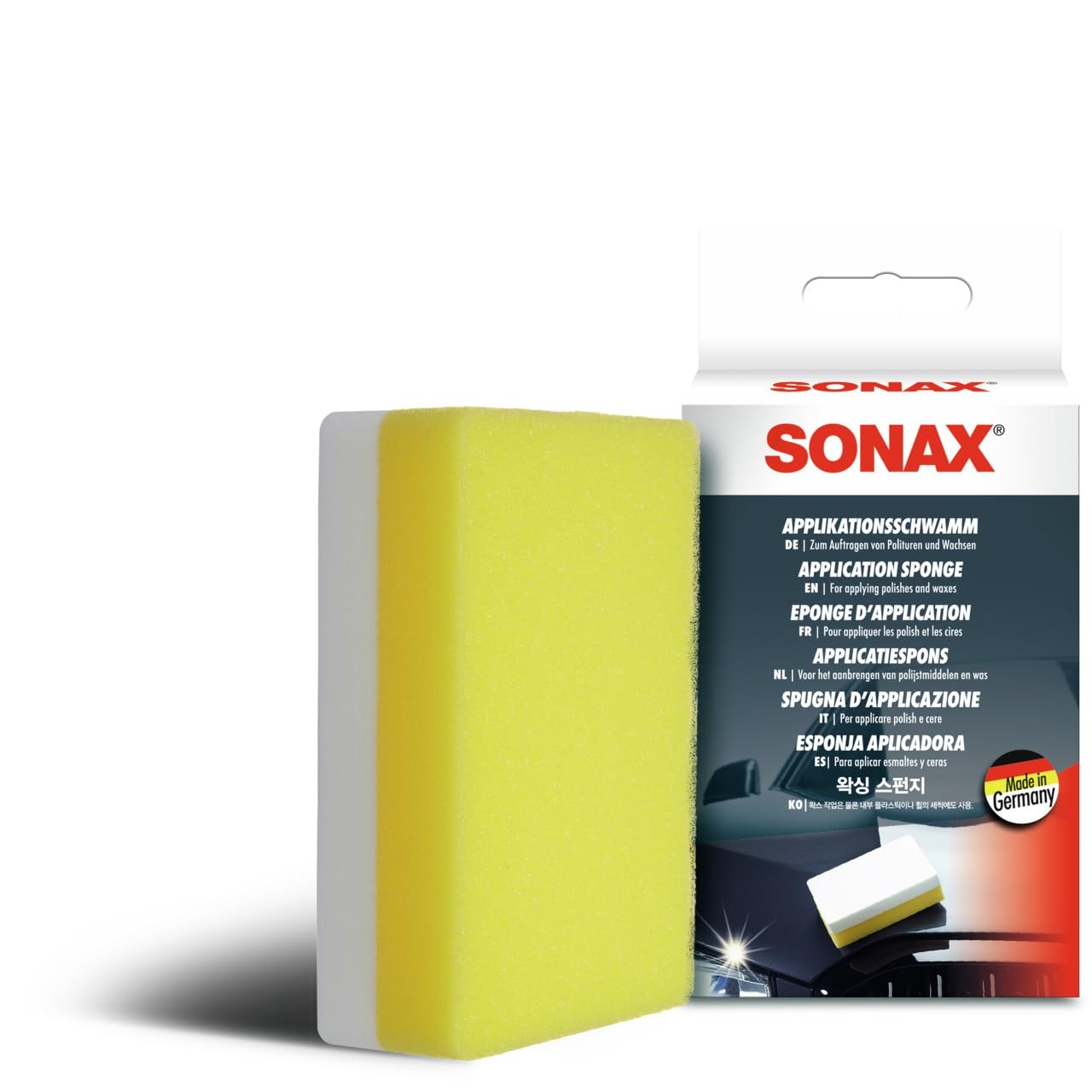 SONAX ApplikationsSchwamm (1 Stück) Spezialschwamm zum Auftragen und Verarbeiten von Polituren, Wachsen, Kunststoffpflegemitteln etc., Art-Nr. 04173000 von SONAX