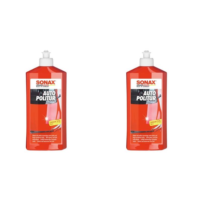 SONAX AutoPolitur (500 ml) für neuwertige, matte und leicht verwitterte Bunt- und Metallic-Lacke | Art-Nr. 0300200 (Packung mit 2) von SONAX