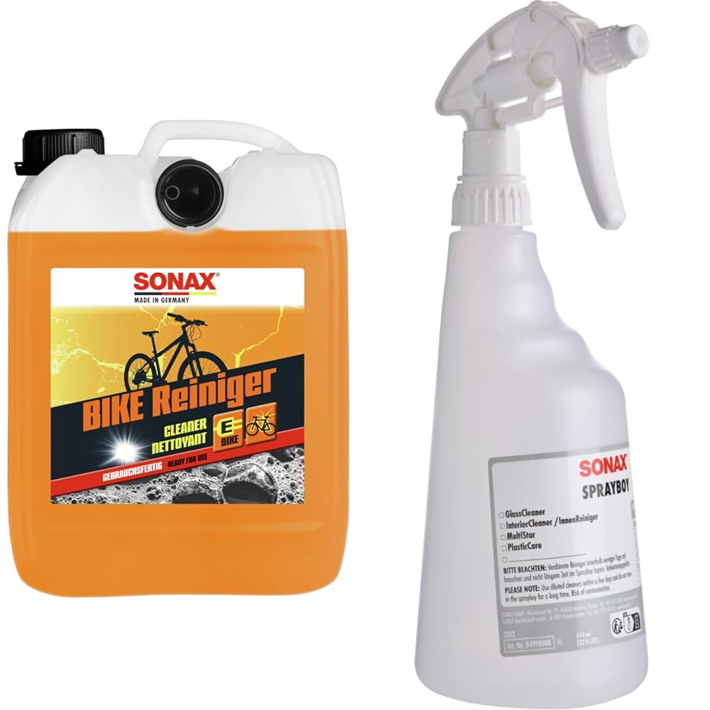 SONAX BIKE Reiniger (5 Liter) Fahrradreiniger & PROFILINE Sprayboy 0,65 L (1 Stück) zum Befüllen aus Großgebinden mit gut erkennbarem Füllstand | Art-Nr. 04998000 von SONAX