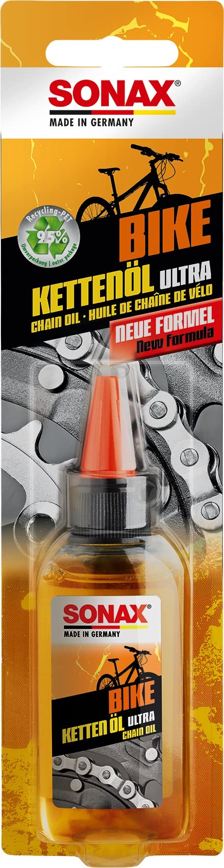 SONAX BIKE KettenÖl ultra (50 ml) für extreme Belastungen & schnell laufende Ketten, Wasser-, staub-, & schmutzabweisend, Lösemittelfrei, Silikonöl | Art-Nr. 08635410 von SONAX