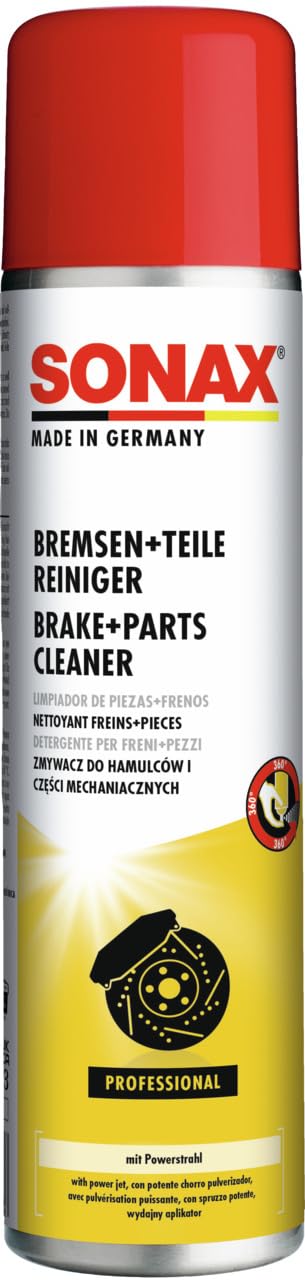 SONAX Bremsen+TeileReiniger (400 ml) entfernt schnell und vollkommen rückstandsfrei Bremsstaub sowie alle öl-, fett- und silikonhaltigen Verschmutzungen und Verkrustungen | Art-Nr. 04834000 von SONAX