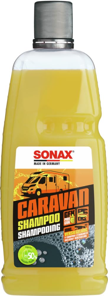 SONAX CARAVAN Shampoo (1 Liter) Reinigungskonzentrat mit Wachsanteilen, für alle Oberflächen an Caravan/Bus/Wohnmobil/Wohnwagen | Art-Nr. 07133000, orange von SONAX