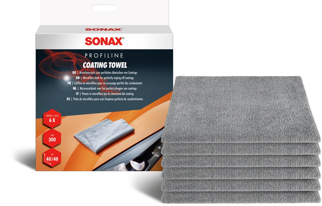 SONAX Coating Towel (6 Stück) weiches Mikrofasertuch zur sanften Entfernung von Politur- oder Versiegelungsrückständen Art-Nr. 04511000 Weiß von SONAX