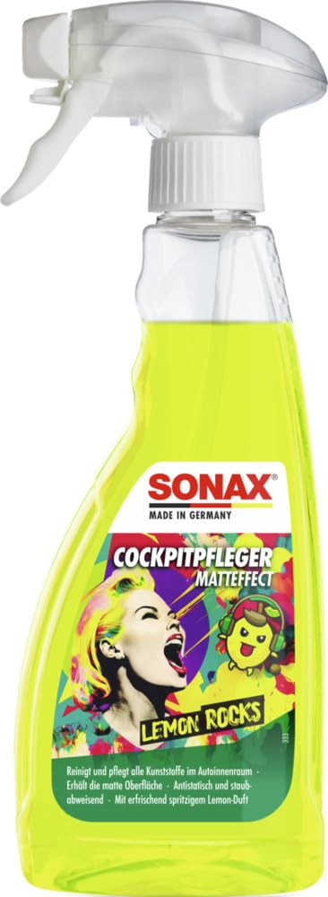 SONAX CockpitPfleger Matteffect Lemon Rocks (500 ml) reinigt und pflegt alle Kunststoffteile im Auto | Art-Nr. 03432410 von SONAX