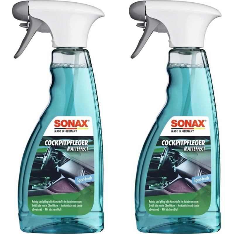 SONAX CockpitPfleger Matteffect Sport-Fresh (500 ml) reinigt und pflegt alle Kunststoffteile im Auto | Art-Nr. 03572410 (Packung mit 2) von SONAX