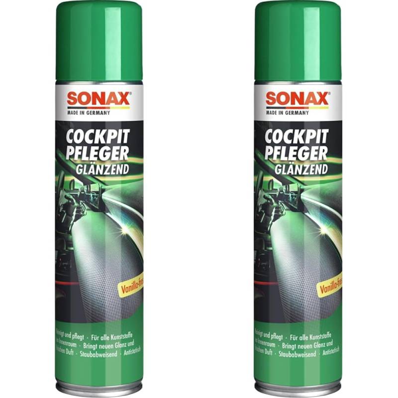 SONAX CockpitPfleger Vanilla-Fresh (400 ml) reinigt und pflegt alle Kunststoffteile im Auto | Art-Nr. 03423000 (Packung mit 2) von SONAX