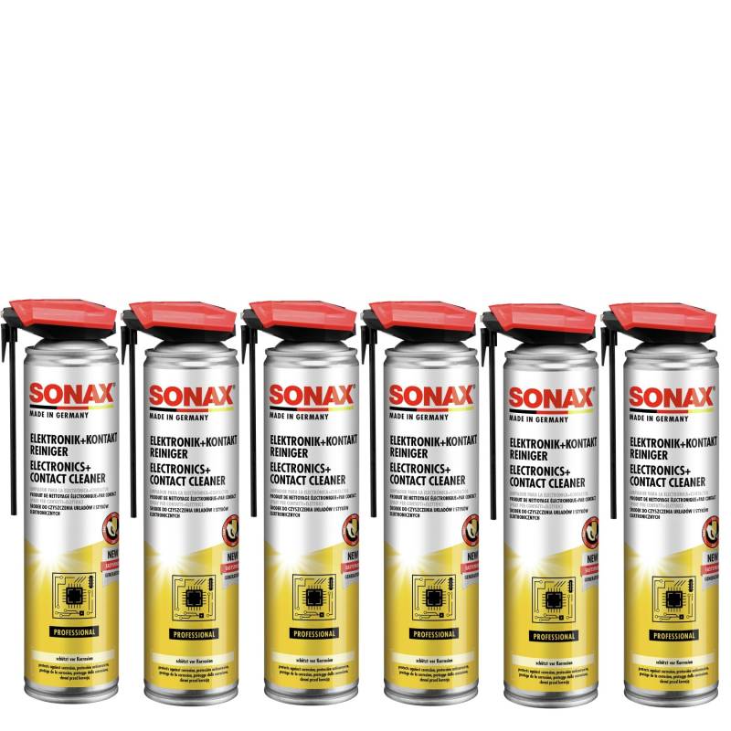 SONAX Elektronik+KontaktReiniger mit EasySpray (6X 400 ml) hochaktiver, schnell ablüftender Reiniger für elektronische Kontakte & Bauteile | Art-Nr. 04603001 von SONAX