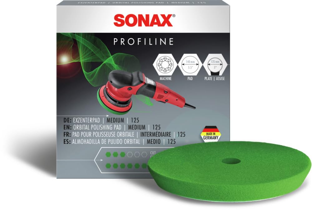 SONAX ExzenterPad medium 125 (1 Stück) zum maschinellen Polieren von Lacken mit Exzenterpoliermaschinen für Stützteller mit 125 mm Durchmesser | Art-Nr. 04986000 von SONAX