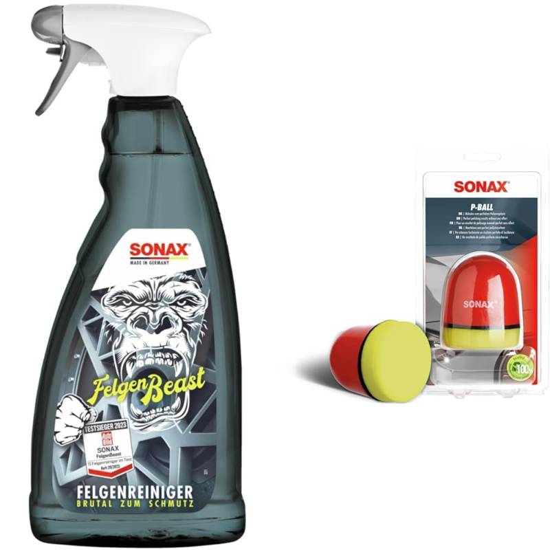 SONAX FelgenBeast (1 Liter) Felgenreiniger & P-Ball (1 Stück) mühelos und schnell zum perfekten Polierergebnis, Art-Nr. 04173410 von SONAX