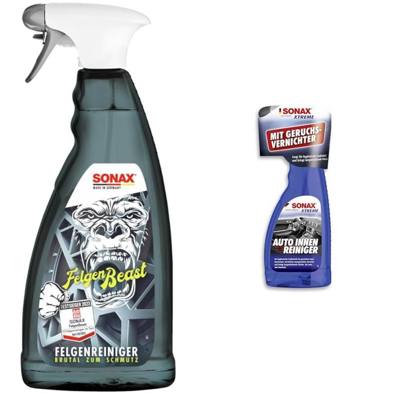 SONAX FelgenBeast (1 Liter) Felgenreiniger & XTREME AutoInnenReiniger (500 ml) speziell für hygienische Sauberkeit im Auto und Haushalt | Art-Nr. 02212410 von SONAX