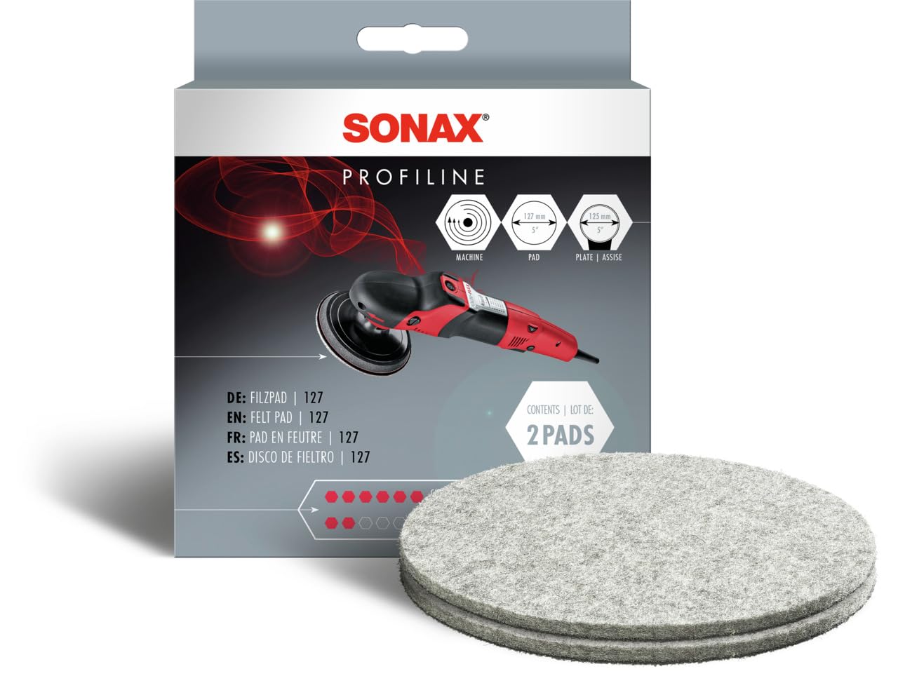 SONAX FilzPad 127 (2 Stück) hochwertiges stark abrasives FilzPad zur Verarbeitung von Schleifpasten | Art-Nr. 04933000 von SONAX