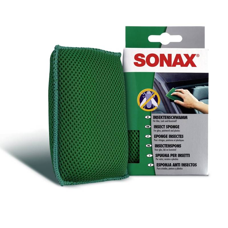 SONAX InsektenSchwamm (1 Stück) zur Entfernung von Insekten und anderen hart anhaftenden Verschmutzungen von Glas, Lack und Kunststoff | Art-Nr. 04271410 von SONAX