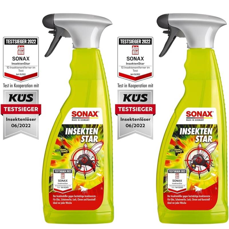 SONAX InsektenStar (750 ml) Insektenentferner löst schnell & schonend selbst hartnäckige & angetrocknete Insektenverschmutzungen, Art-Nr. 02334000 (Packung mit 2) von SONAX