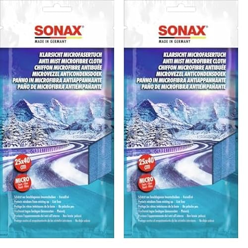 SONAX KlarSicht MicrofaserTuch (1 Stück) fusselfreies Antibeschlag-Tuch schützt vor Beschlagen der Scheibe und sorgt für eine klare Sicht, Art-Nr. 04212000, Blau (Packung mit 2) von SONAX