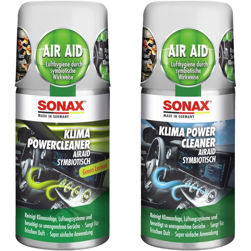 SONAX KlimaPowerCleaner AirAid symbiotisch Green Lemon (100 ml) & KlimaPowerCleaner AirAid symbiotisch (100 ml) von SONAX