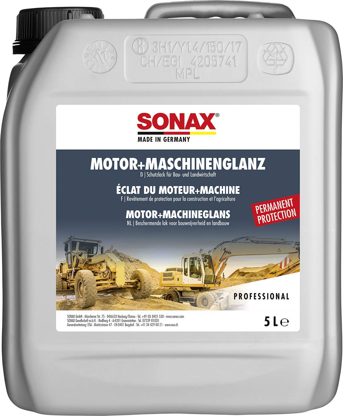 SONAX Motor+MaschinenGlanz (5 Liter) Hochglanzversiegelung für Motor- & Aggregatteile, inkl. Kunststoffe & Gummis. Schutz vor Schmutz & Feuchtigkeit | Art-Nr. 03305000 von SONAX